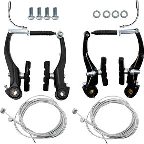 2 Pairs Bike Brake Set, Universal Complete V Bike Brakes Set for Most Mountain Bicycle, Including Road Bike Brakes Cables, Front Back Wheels End Caps,End Ferrules-Black