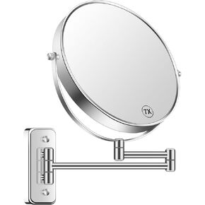 9" Large Wall Mounted Makeup Mirror 1X/7X Double-Side Bathroom Magnifying Mirror 360 Swivel Vanity Mirror Extendable Shaving Wall Mount Cosmetic Mirror for Men and Women, Chrome