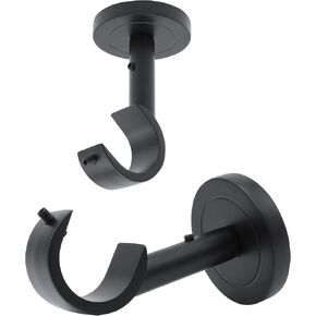 Ceiling curtain rod brackets, 2 pcs heavy duty curtain rod holders for up to 1 inch rods, with ceiling and wall installation accessories included, Set of 2, Black