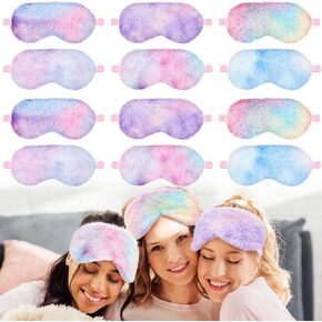 12 Pcs Plush Sleeping Eye Masks for Sleep Bulk Comfortable Sleep Eye Cover Sleep Mask for Kids Women Men Soft Furry Eye Blindfold Faux Fur Eye Shade for Travel Nap Sleepover Party Supplies