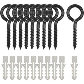 10 Pack 3.2 Inches Screw Eyes, Stainless Steel Heavy Duty Eye Bolts, Self Tapping Screws Long Eye Screws Hooks for Securing Cables Wire, Hammock Stand,Indoor Outdoor Use, Black