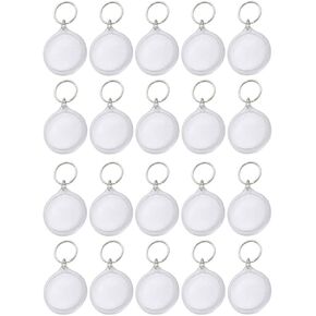 25 Sets Acrylic Photo Snap in Round Photo Keychain Circular Photo Keychain Blank Keyring Transparent Photo Frame Keyring with Split Key Chain for Office School or Home DIY Picture