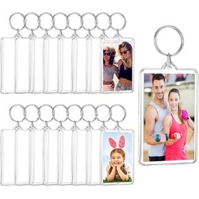 DIY transparent picture frame keychain set 2x1.3 inches compact, convenient, clear and wear-resistant