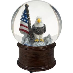 Eagle Snow Globe, 4th of July Decorations, 4th of July Snow Globes Independence Day Decorations with Music, Powered Patriotic Eagle and American Flag 5.5 inch