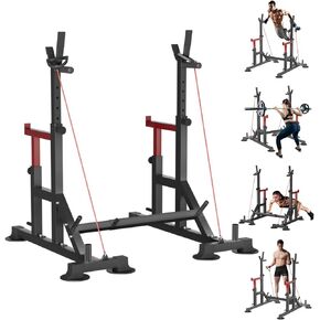 Adjustable Squat Rack, FONBEAR Multi-Function Barbell Rack, 600 LBS Bench Press for Weight Lifting and Home Gym Fitness Workout Portable Squat Bench Press - Great for Beginners and Professional Use