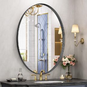 Brightify Black Oval Mirror for Bathroom 24x32 Inch, Oval Vanity Mirror Black Metal Frame, Modern Wall Mirror for Bedroom Living Room Farmhouse Fireplace Entryway, Hangs Horizontal or Vertical