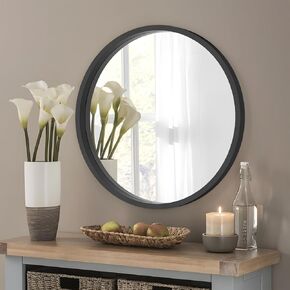 Black Round Wood Mirror with Wood Frame 24 inch Circle Wall Mirror for Bathroom Vanity Living Room Bedroom Entryway Modern Wall Decor