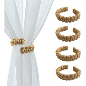 Wooden Curtain Tiebacks, 4pcs Rustic Curtain Hold Backs Wooden Bead Curtain Ties Handmade Curtain Tiebacks for Home Office Light Weight Drapes Decoration