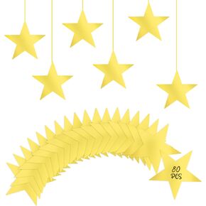 Gold Star Cutouts, 80 PCS Stars Cardboard Cutout Glitter Star Decorations Paper Star Decor for Bulletin Board Classroom Office Movie Party Christmas Decorations (6in)