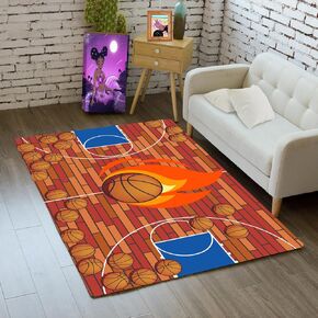 Basketball Rug for Boys Bedroom - Basketball Court Rug Teen Basketball Rugs Sports Rug for Boys Room Basketball Carpet Area Rug Sofa Door Floor Mat Basketball Room Decor Kids Rug, 2x3 Feet