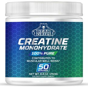 Bear Grips Pure Creatine Monohydrate Powder, 50 Servings of Instantized Creatine, 5,000 MG or 5G Micronized, Creatine for Women, Clean Creatine Powder Men, Creatina Monohidratada en Polvo Supplement