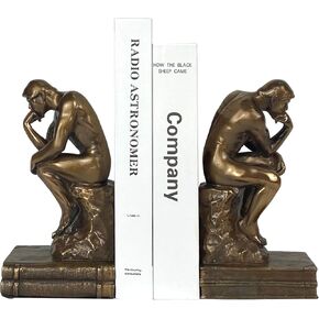Cool Thinker Bookends Decorative, Heavy Duty Book Ends The Thinker Statue Unique Book Shelves Stoppers Holder Sculpture Home Decor (2 Pack)