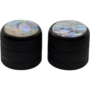 Musiclily Pro Fine 24 Splines Steel Abalone Top Dome Knobs Push-on Control Knobs for USA Electric Guitar or Bass 18x16.5mm, Black (Set of 2)
