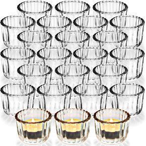 WDHODEC Amber Candle Holders Set of 24, Glass Tealight Votive Candle Holders for WeddingTable Birthday Party Decoration