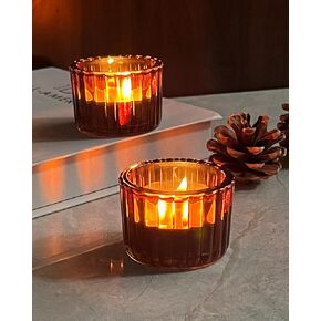 مجموعة حوامل الشموع الكهرمانية المكونة من 24 قطعة، حوامل شموع زجاجية Tealight لتزيين حفلات أعياد الميلاد