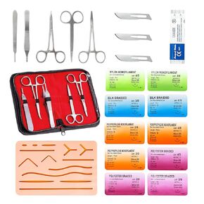 Suture Practice Kit for Medical Students - TopExer Suture Kit (30 Pieces) Suturing Kit with Durable Silicone Suturing Pad Suture Tools Practice Suture Threads and Needles