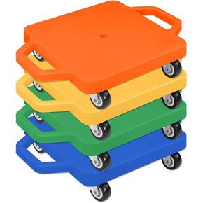 4 Scooter Boards with Handles for Kids Sitting, Floor Scooters Gym Scooters Set with Ropes for School Gym Activities and Indoor Outdoor Play