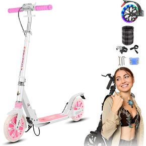 Commuter Adult Scooter 300 lbs Capacity, Big Wheels Scooters, Sport Folding Kick Scooter for Kids 10 Years and up, 4 Adjustable Levels, Bearing ABEC 9, 15 lbs