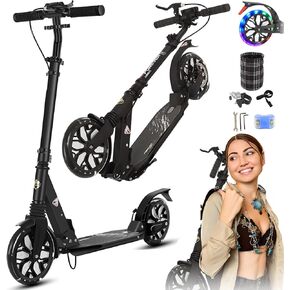 Commuter Adult Scooter 300 lbs Capacity, Big Wheels Scooters, Sport Folding Kick Scooter for Kids 10 Years and up, 4 Adjustable Levels, Bearing ABEC 9, 15 lbs