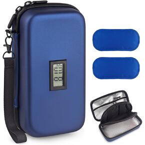24h Insulin Cooler Travel Case TSA Approved Medication Diabetic Cooler For Travel With Thermometer Temperature Display Refrigerated Medicine Organizer Bag With 2 Ice Pack