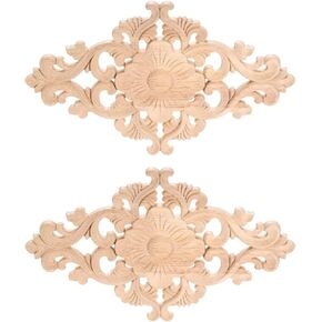 2Pcs Wood Appliques, Decorative Carved Wooden Onlays Furniture Makeover, Excellent Carvings Decals for Wall Bed Door Mirror Dresser Cupboard Closet Cabinet DIY Craft Project, 15x10.5cm/5.9x4.13in