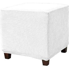 Ottoman Cover Square Jacquard Ottoman Slipcover Storage Ottoman Protector Cover for Footrest Foot Stool Stretch with Elastic Bottom Small Wine Red