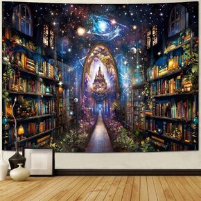 Heynvioo Mysterious Bookshelf Tapestry Galaxy Space Library Tapestry Fantasy Landscape Tapestry Vintage Aesthetic Tapestry Book Decoration Tapestry Wall Hanging Decor for Bedroom Home