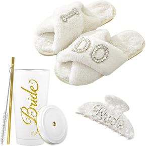 Bride to Be Gift Set, Bridal Shower Gift, Bride Tumbler Bride Cup I Do Bride Slippers Bride Makeup Bag Mrs Makeup Bag Bride Cosmetic Bag, MRS Gifts, Bachelorette Gifts for Bride