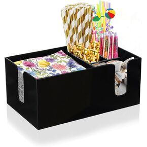 Bar Napkin And Straw Holder Dispenser, Bar Tool Holder-Acrylic Bar Caddy For Straws,Cocktail Napkins,Bar Supplies,Portable Bartender Accessories,Utensils Holder For Party,Home,Bar, Restaurant, Office