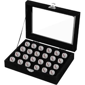 24 Slots Championship Ring Display Case, Sports Baseball Ring Display Case Box Flannel Baseball Ring Holder for Multiple Rings Championship Ring Box for Ring Display Sports Fan Souvenirs
