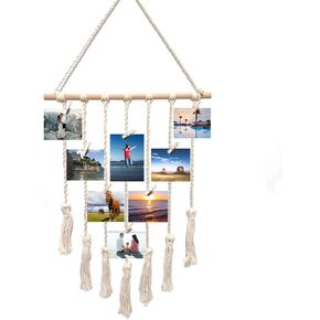 Macrame Wall Hanging Photo Display Boho Decor Wall Tapestry Picture Organizer (Off White) in Kuwait