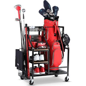 Golf Bags Storage Garage Organizer Golf Bag Stand for Golf Bags, Clubs, Balls, Golf Equipment Accessories, Golf Bag Storage Rack with Wheels for Garage, Club, Basement