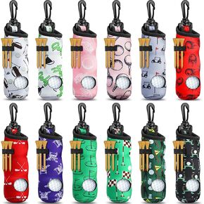 12 Pieces Golf Ball Holder Soft Golf Ball Carry Bag with Tee Holder Keychain Belt Clip Hook Portable Golf Accessories for Girls and Ladies Women Golfer Pouch Gifts, 12 Styles