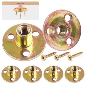 Hilitchi 64Pcs M6 Brad Hole Tee Nut Carbon Steel Screw in T Nuts Round Base Mounting Hardware Fitting Fastener Flange Insert Female Thread with Screws (M6-64PCS)