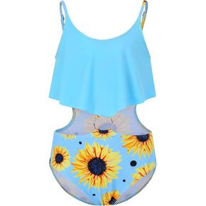 Girls One Piece Swimsuit Ring Linked Cute Swimwear Adjustable Strap Floral Beach Bathing Suit 3-12 Years