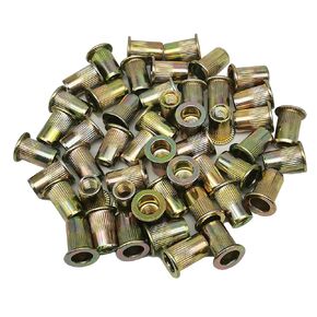 50pcs M6 Rivet Nuts Carbon Steel Flat Head Threaded Insert Nut Zinc Plated Finish Rivnut Nutsert Kit (50, M6)