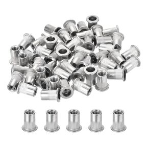 uxcell 200Pcs Rivet Nuts Flat Head, M6 Stainless Steel 304 Threaded Insert Nuts Knurled Body