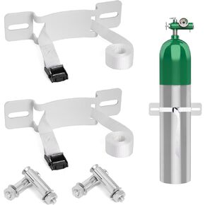 2Pcs Cylinder Wall Mounted Bracket, Propane Tank Bracket Nitrogen Gas Cylinder Holder, with Screws and Safety Chain Supported 59inch, Suitable for On-The-Go OTG, Rv Water Softener (White)