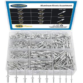 585 PCS 10 Sizes Aluminum Pop Rivets, Flange Aluminum Blind Rivets Assortment Kit Pop Rivet
