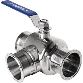 Tri-Clamp T-Shaped Ball Valve, 3-Way Ball Valve, SUS304 Sanitary Level Clamp Connected Manual Valve with PTFE Lined, Vinyl Handle (3 In Tube OD) in Kuwait