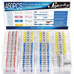 450PCS Solder Seal Wire Connectors, Self Soldering Heat Shrink Butt Connector Solder Sleeve Waterproof Insulated Electrical Butt Splice Wire Terminals for Marine Automotive Boat Truck