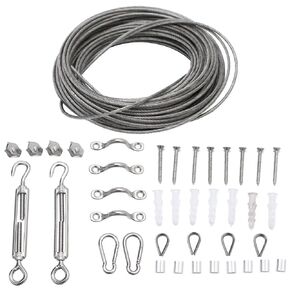 Turnbuckle Wire Tensioner Kit 1/8" 50ft Coated Steel Cable Wire Rope Kit Adjustable Cable Railing Kit Outdoor Light Strings Hanging