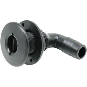 Thru Hull Scupper Flapper Valve, 3/4 Inch Thru Hull Fittings, 90 Degree Elbow Angled Black Finish, Fits 3/4 Inch ID Hose, Fits Hulls Up to 1-1/4 Inch Thick, Through Hull Fittings for Boats