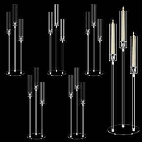 6 Set 3 Arms Acrylic Candelabras with Shades, 42" Floor Candelabra Centerpieces for Wedding Decorations,Clear Candle Holder for Table Decoration,Dinner Party,Candlesticks Holder Fits 0.87“LED Candle