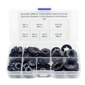 280Pcs 7-Size Metric Internal Tooth Starlock Washers Assortment Kit, Push On Speed Clips Fasteners Assortment Kit,Quick Speed Locking Washers,M3 M4 M5 M6 M8 M10 M12