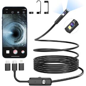 Endoscope Camera with Light, 1920P Borescope with 8+1 Adjustable LED Lights, 11.5/16.4 FT Semi-Rigid Cable Snake Camera, IP67 Inspection Camera for Android and iOS Smartphone, Tablet (11.5 FT)