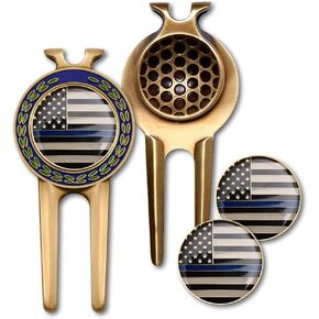 Police Blue Line Golf Divot Tool and Balls Markers