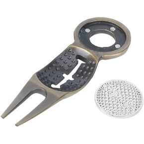 Zinc Alloy Golfball Divot Repair Tool Portable Golfball Green Fork with Magnetic Ball Markers & Ball Line Drawing Function(Bronze)