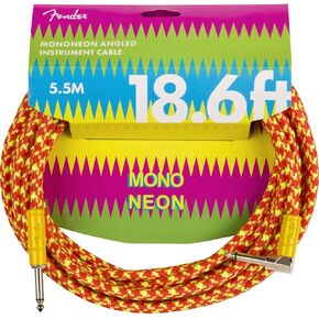 Fender MonoNeon Instrument Cable, Straight/Angle, Orange/Yellow Tweed, 18.6ft