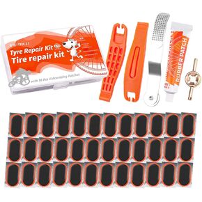 Bike Tube Patch Kit - Contains 36 Pieces of Patch, Bicycle Tyre Repair Kit with Portable Storage Case, Repair Tool, Metal Scraper and Lever for Bicycle Ebike/Motorcycle/Car/Ball etc.